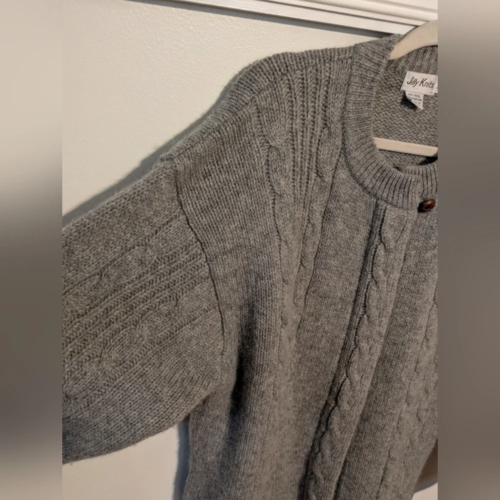 Chunky Wool Cozy Gray Cable Knit Sweater L